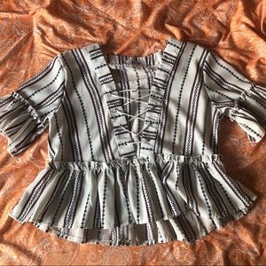 Lace up striped blouse